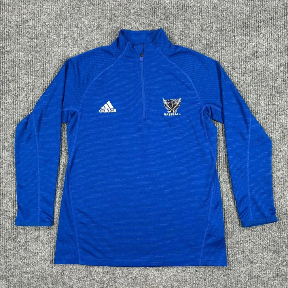 Adidas Baseball 1/4 Zip Pullover Blue Aeroready Athletic Jacket Mens Large